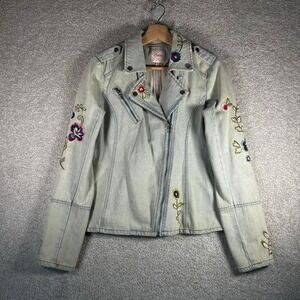 Y2K women's Candie's embroidered floral grunge denim biker jacket